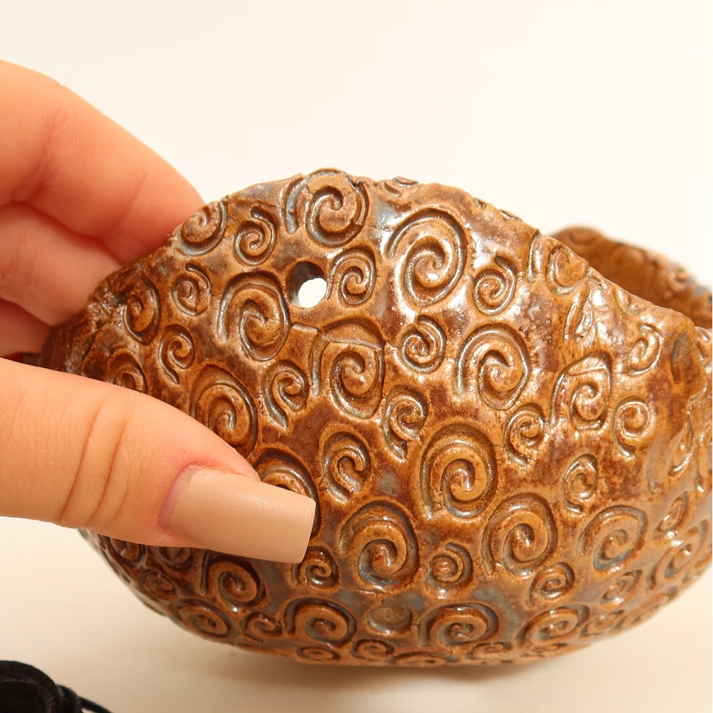Keramikschale für Kokedama, 13 x 13 x 8 cm, Farbe: Braun