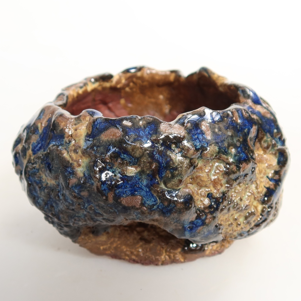 Keramikschale  7,5 x 7 x 5,5 cm, Farbe: blau-braun