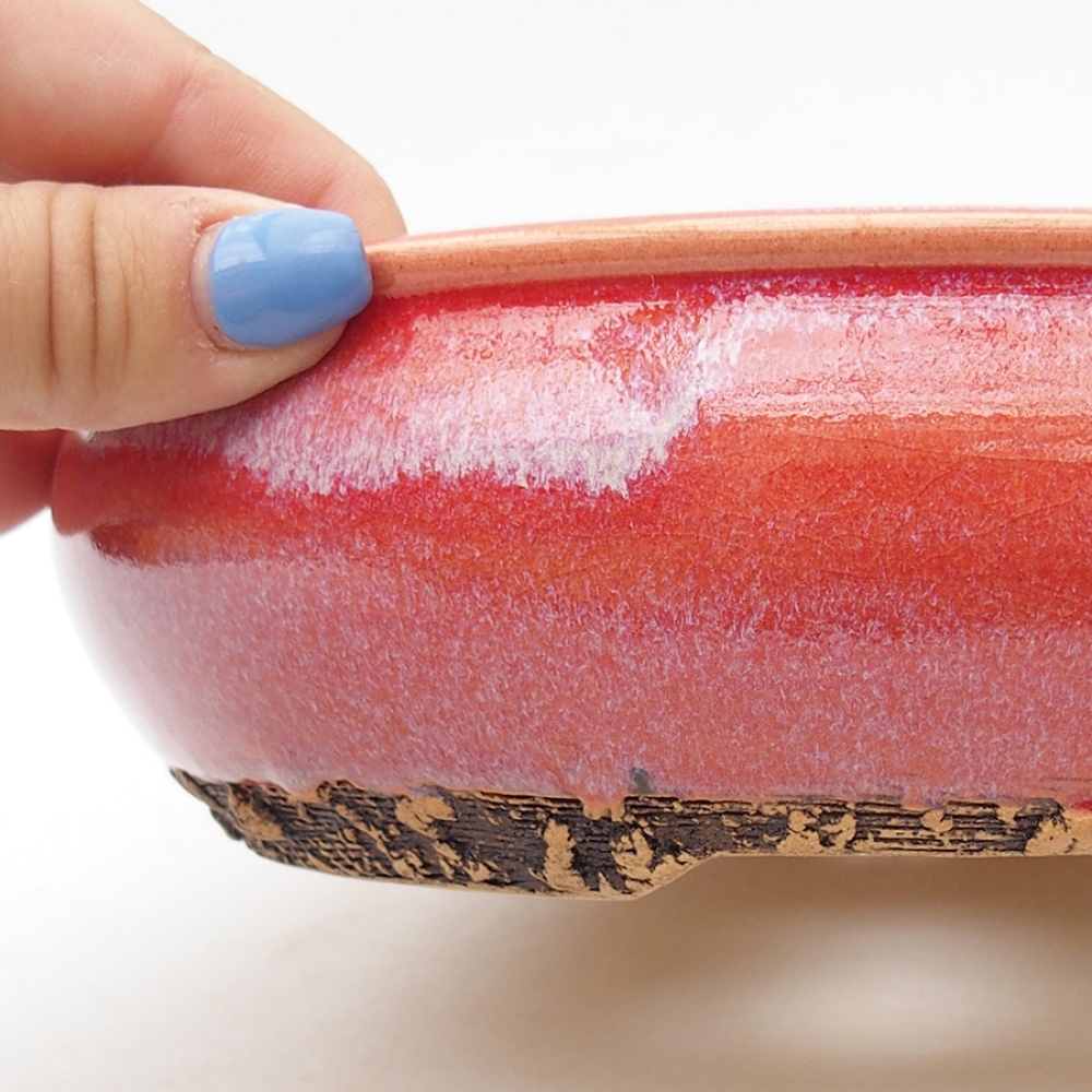 Keramik-Bonsaischale 18,5 x 18,5 x 6 cm, Farbe Rot