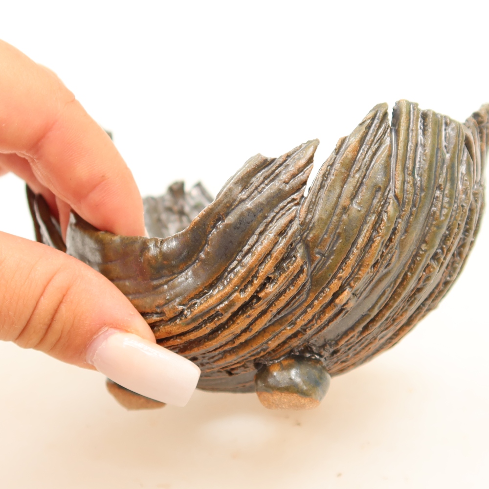 Keramikschale  11,5 x 8 x 8 cm, Farbe: braun-grün
