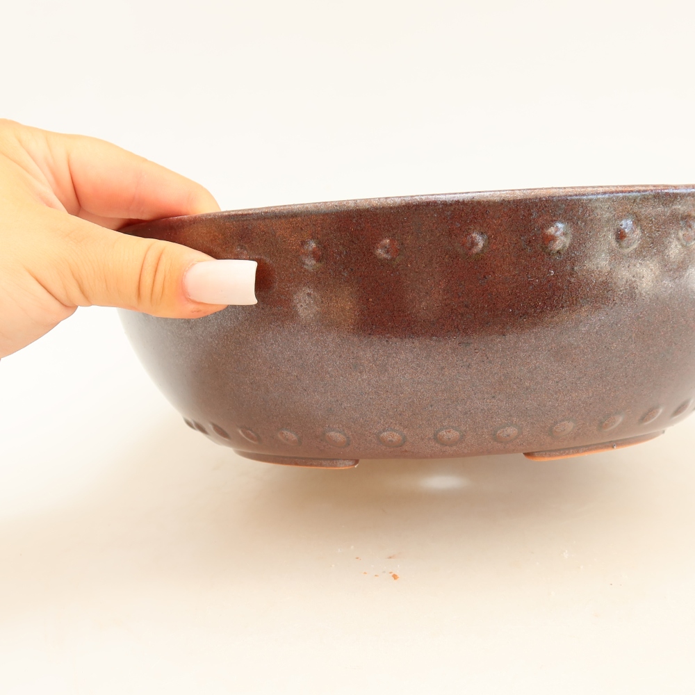 Keramik-Bonsai-Schale 24,5 x 24,5 x 7,5 cm, Farbe: weinrot
