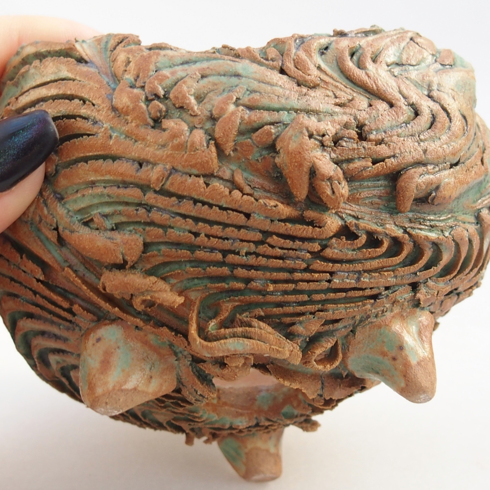 Keramikschale 9,5 x 9 x 6,5 cm , Farbe braun-grün