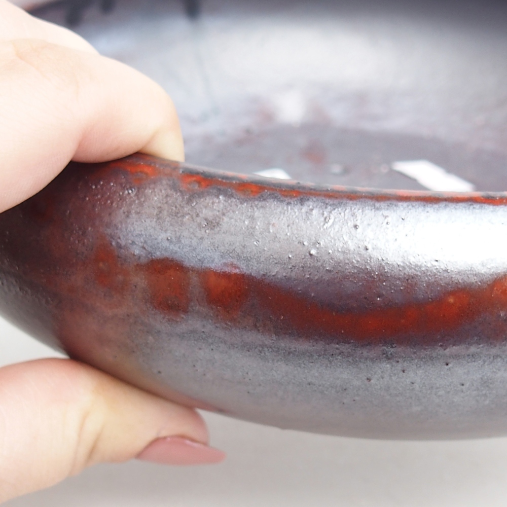 Bonsaischale aus Keramik 21 x 21 x 6,5 cm, Farbe schwarz-rot