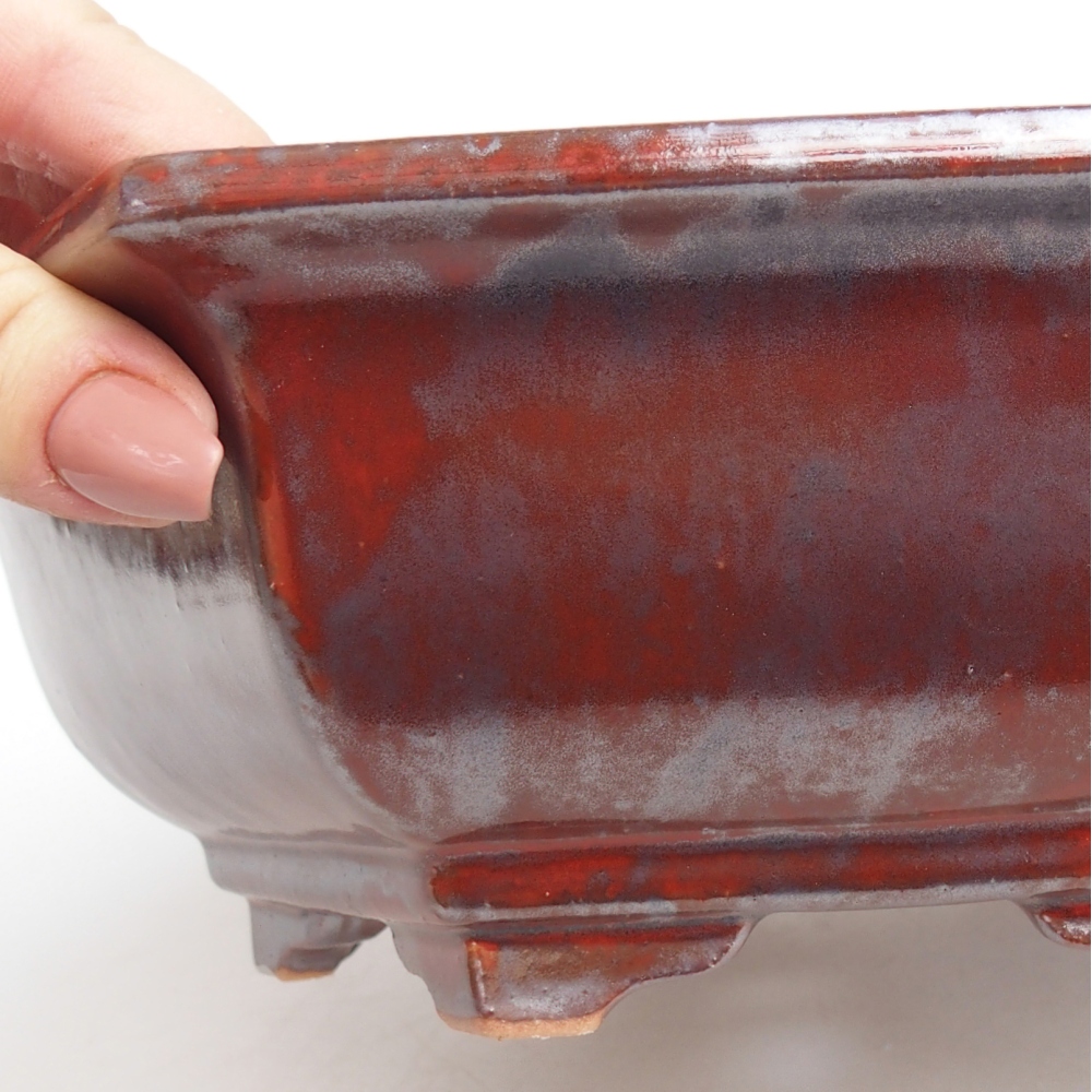 Bonsaischale aus Keramik 24,5 x 22 x 7,5 cm, Farbe schwarz-rot