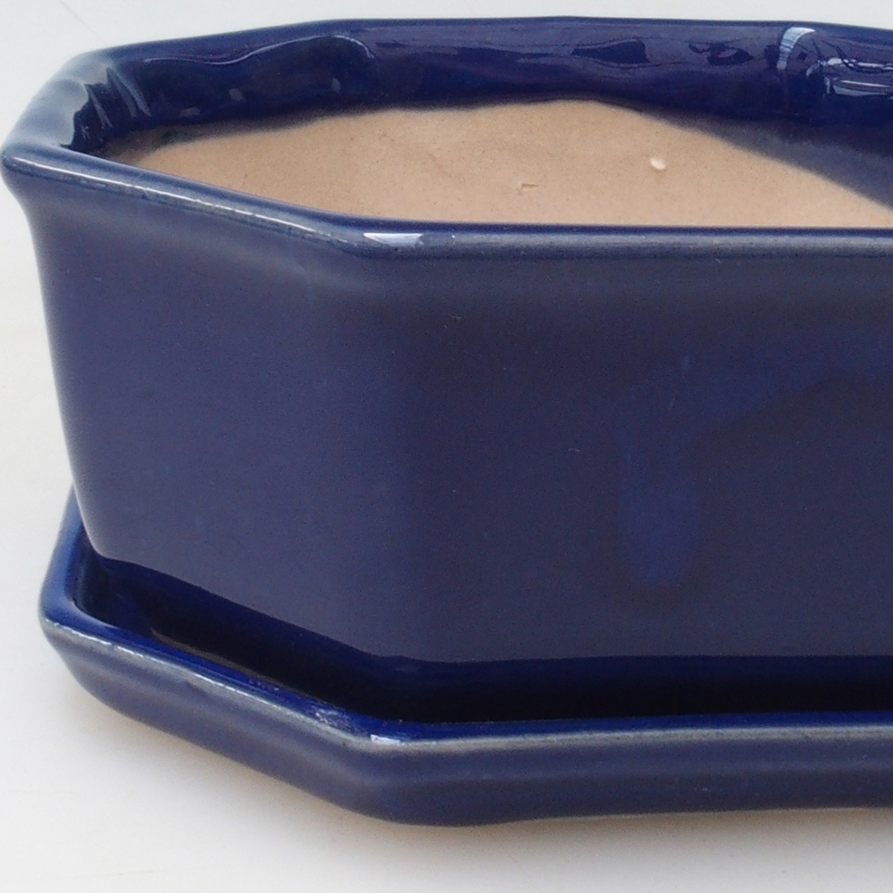 Bonsai-Schale + Unterschale H13 – 12,5 x 12,5 x 4,5 cm – blau