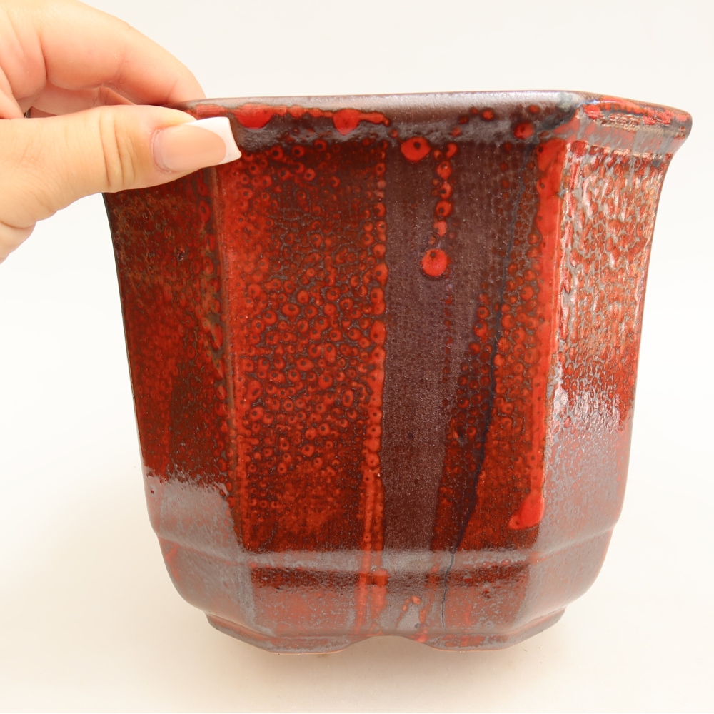 Keramik-Bonsai-Schale, 17,5 x 17,5 x 15,5 cm, Farbe: rot