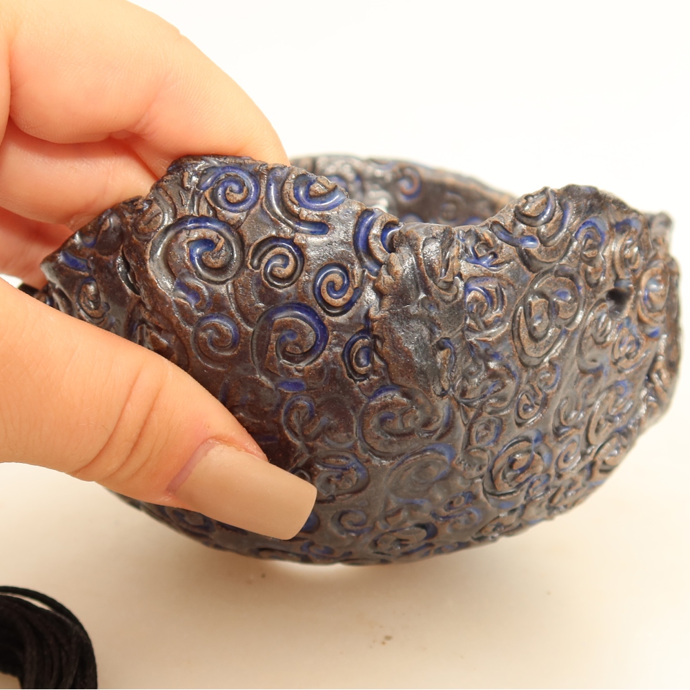 Keramikschale für Kokedama, 12 x 11 x 7,5 cm, Farbe: Blau