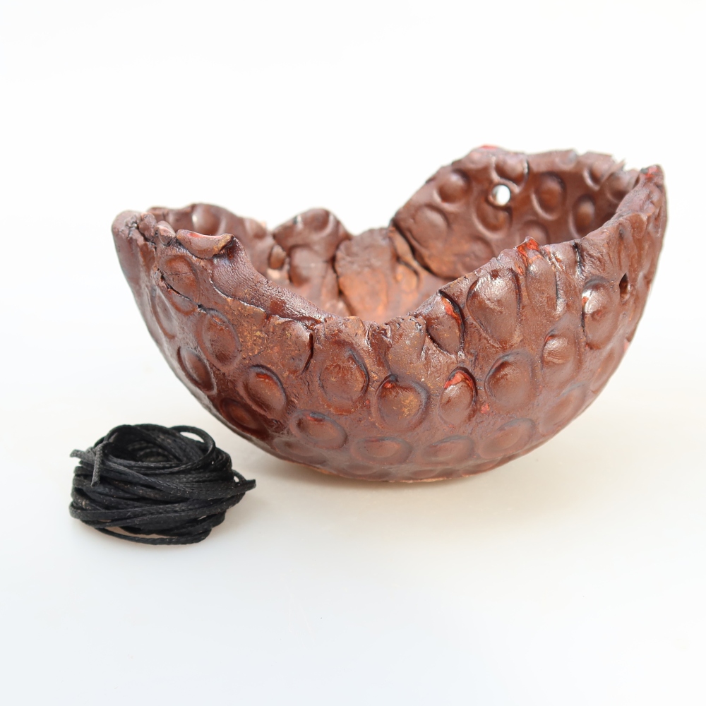 Keramikschale für Kokedama, 13 x 12 x 7,5 cm, Farbe: Braun