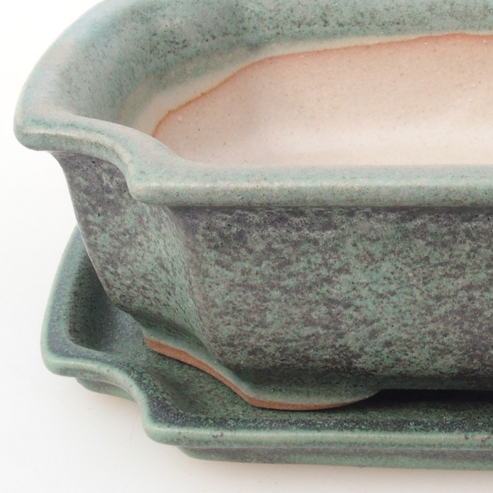 Bonsai-Schale + Unterschale H17 – 15 x 10 x 4 cm. – grün