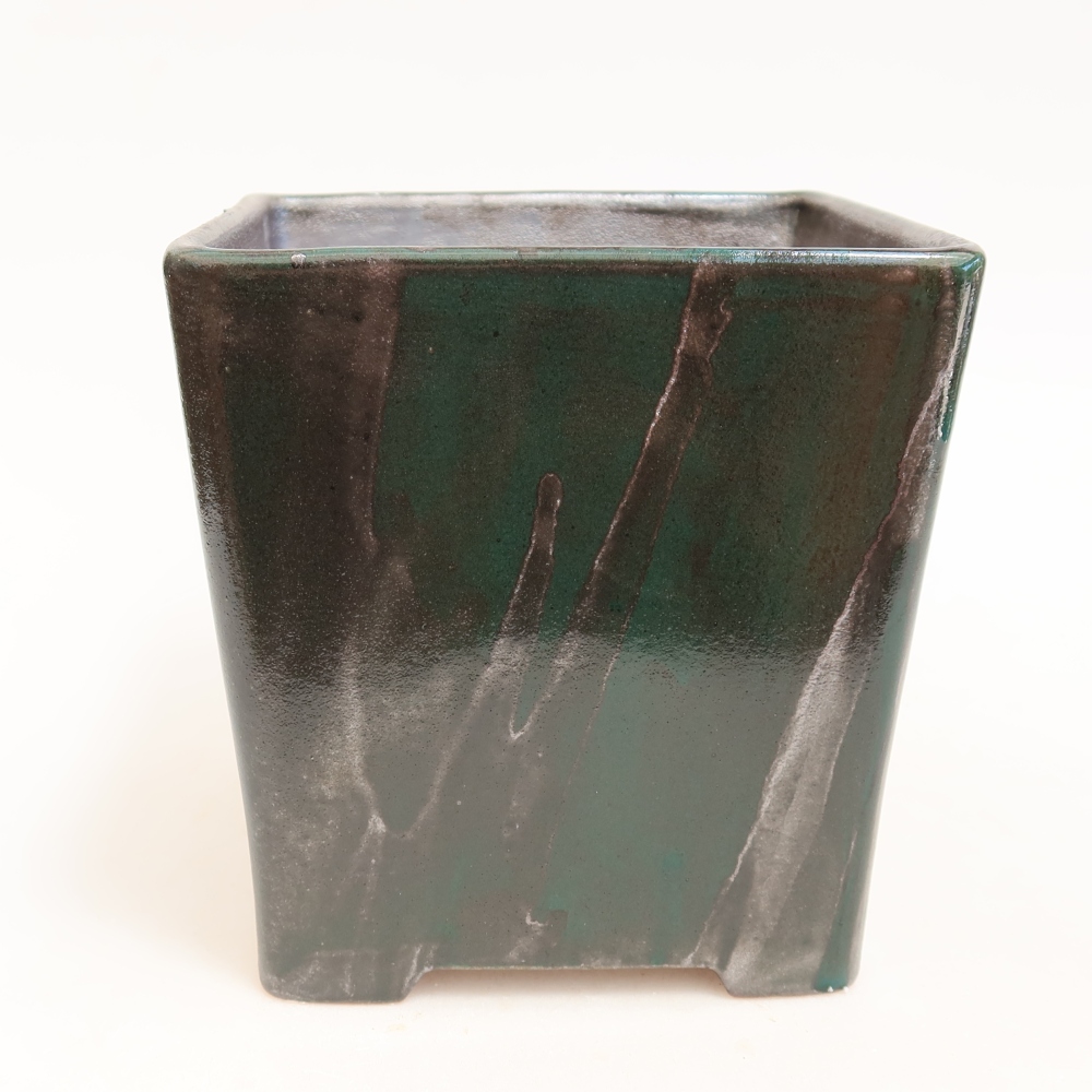 Keramik-Bonsai-Schale 13 x 13 x 13,5 cm, Farbe: metallisch-grün