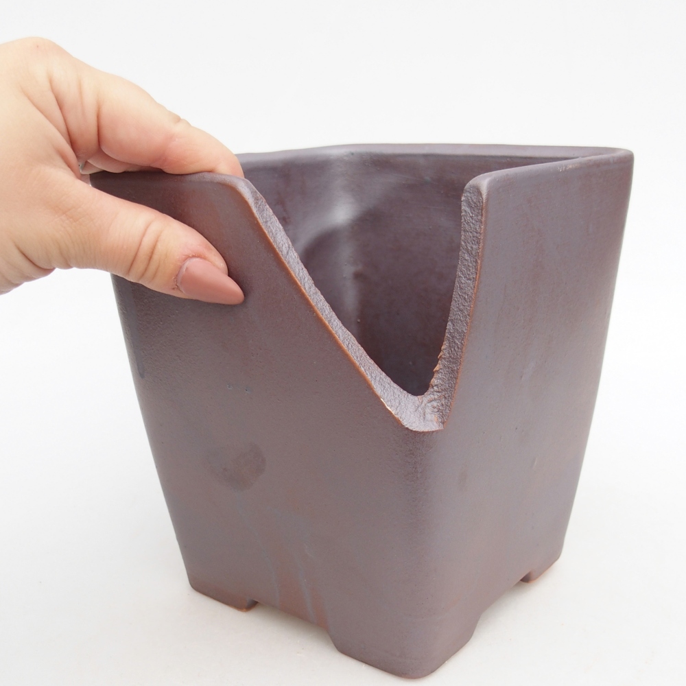 Bonsaischale aus Keramik 13,5 x 13,5 x 15 cm, metallfarben