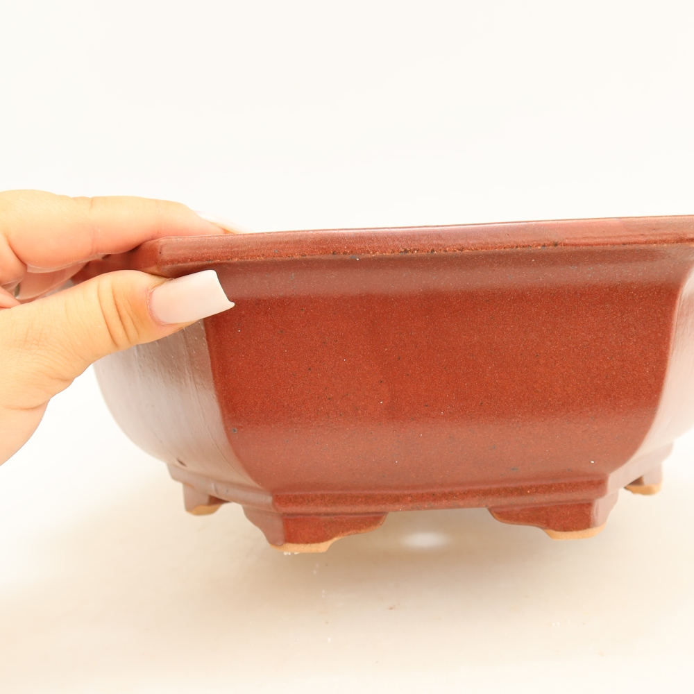 Keramik-Bonsai-Schale 28 x 24,5 x 9 cm, Farbe: weinrot