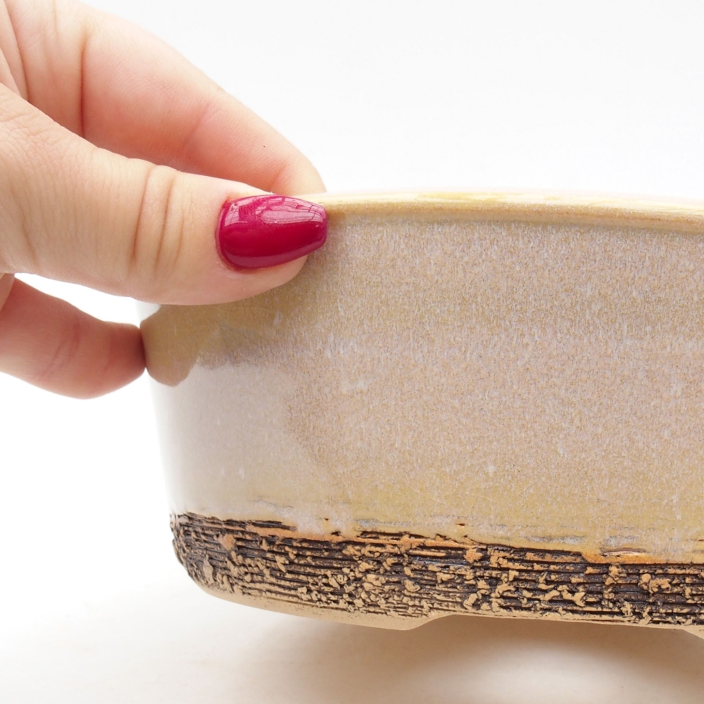 Keramik-Bonsaischale 19,5 x 19,5 x 7 cm, Farbe Beige