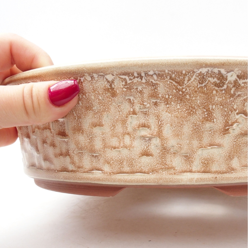 Keramik-Bonsaischale 27 x 27 x 7 cm, Farbe Beige