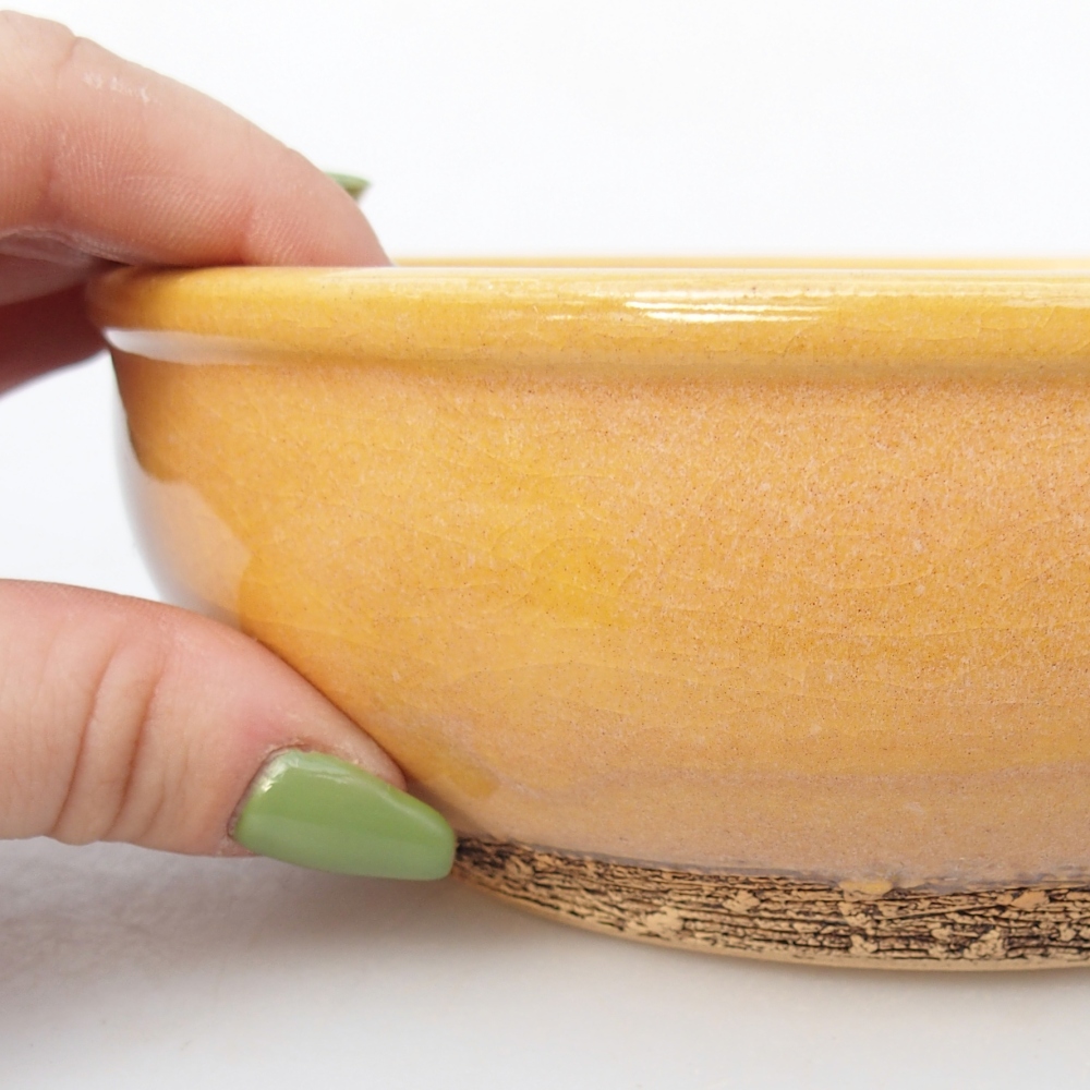 Bonsaischale aus Keramik 16,5 x 16,5 x 5,5 cm, Farbe braun-gelb