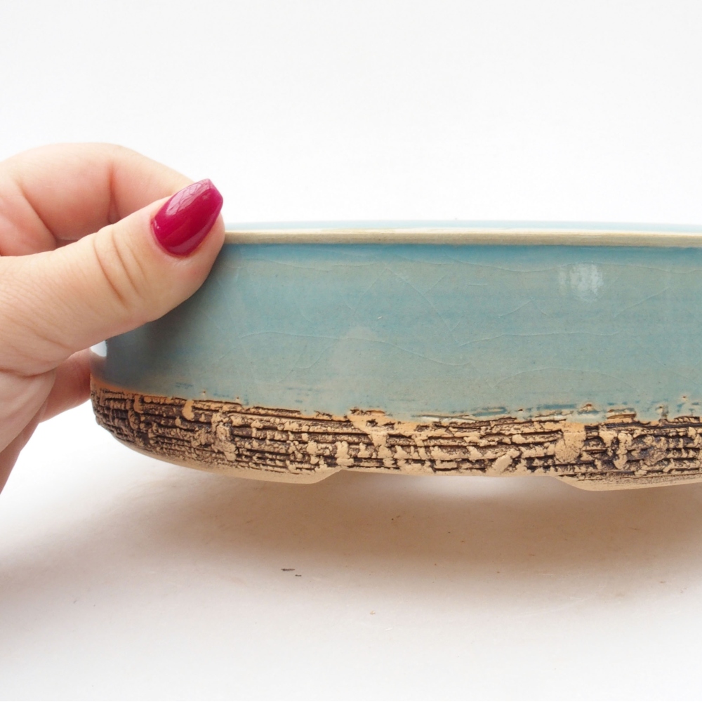 Keramik Bonsai Schale 21,5 x 21,5 x 5 cm, blau