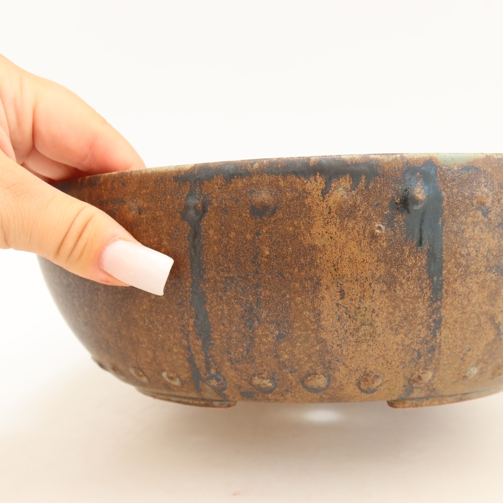Keramik-Bonsai-Schale, 24,5 × 24,5 × 7,5 cm, Farbe: braun-grün