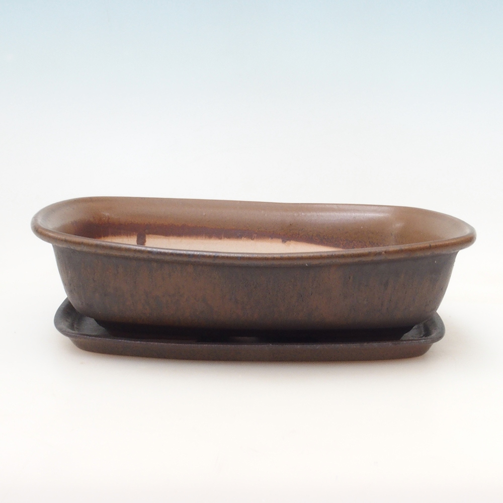 Bonsai-Schale + Unterschale H08 – 25 x 19,5 x 6 cm. – braun