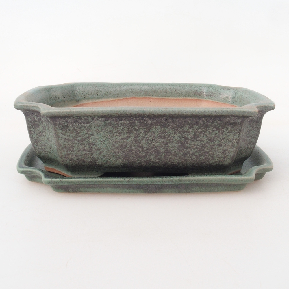 Bonsai-Schale + Unterschale H03 – 16,5 x 12 x 4,5 cm. – grün