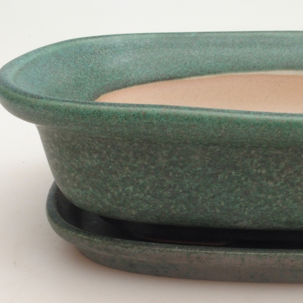 Bonsai-Schale + Untertasse H25 – 23 x 17 x 5,5 cm – grün