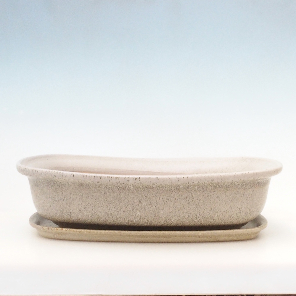 Bonsai-Schale + Unterschale H10 – 37 x 28 x 9 cm. – beige