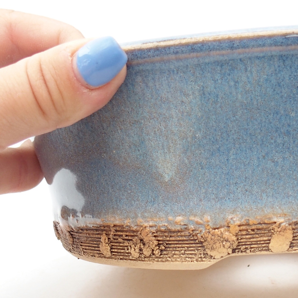 Keramik-Bonsaischale 19,5 x 19,5 x 6,5 cm, Farbe blau
