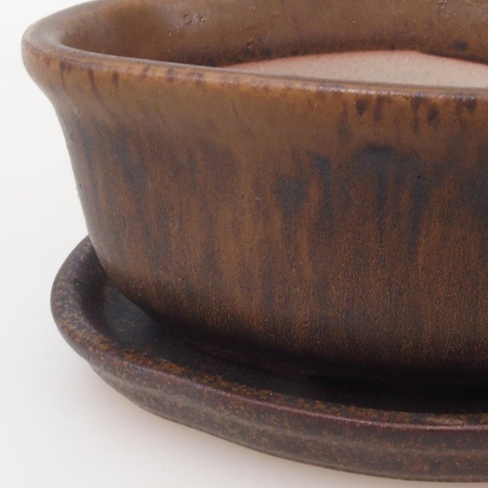 Bonsai-Schale + Unterschale H05 – 11 x 8 x 4 cm. – braun