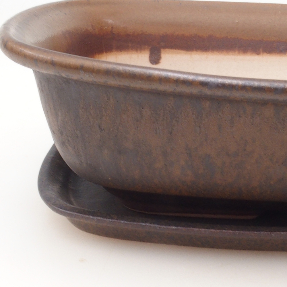 Bonsai-Schale + Unterschale H09 – 30 x 23 x 7,5 cm. – braun