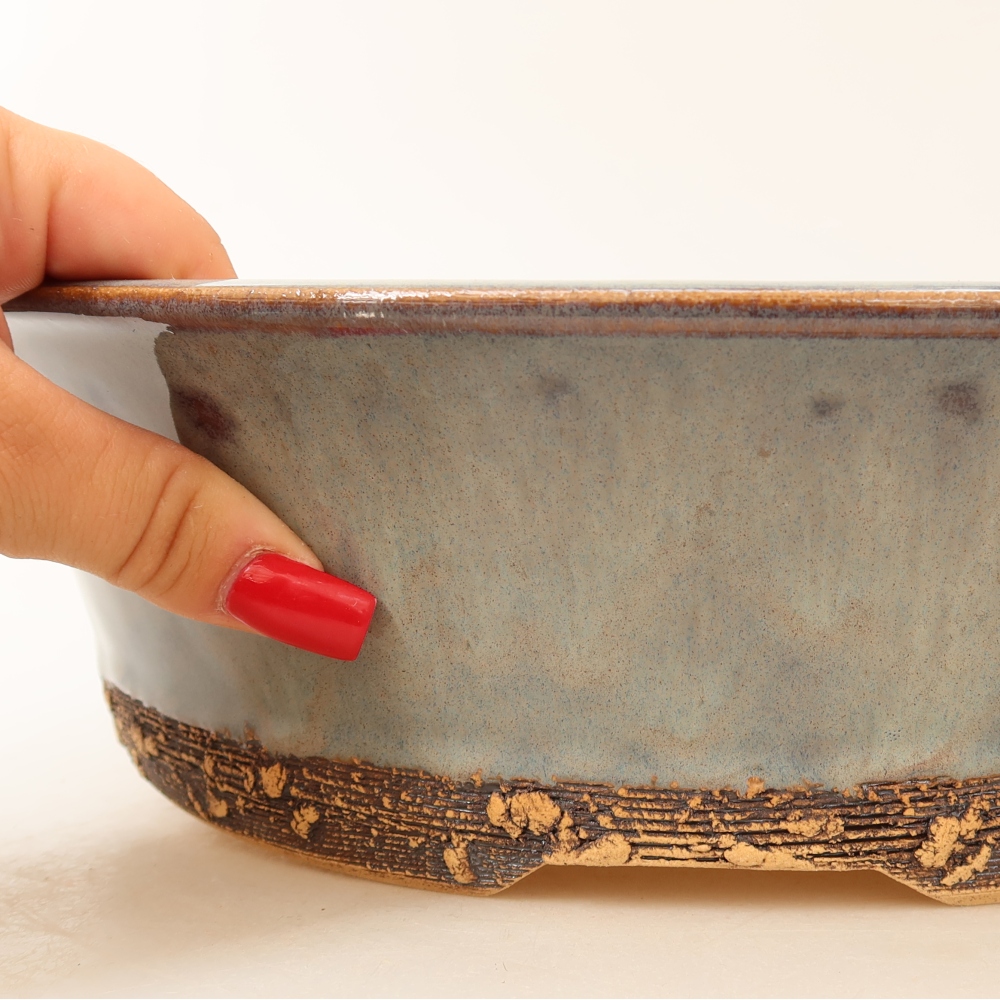 Keramik-Bonsai-Schale, 31,5 × 31,5 × 9 cm, Farbe: Grau