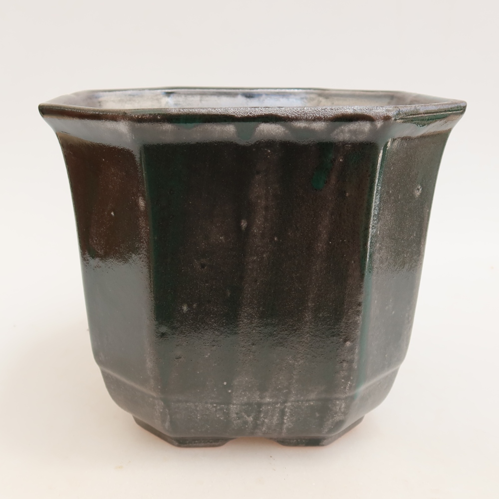 Keramik-Bonsai-Schale 17,5 x 17,5 x 15,5 cm, Farbe: metallisch-grün