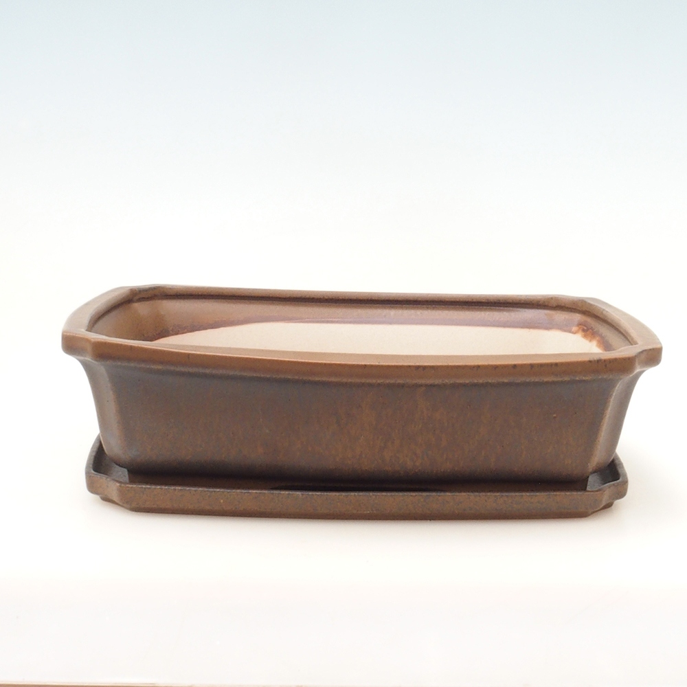 Bonsai-Schale + Unterschale H07 – 30 x 20,5 x 8 cm. – braun