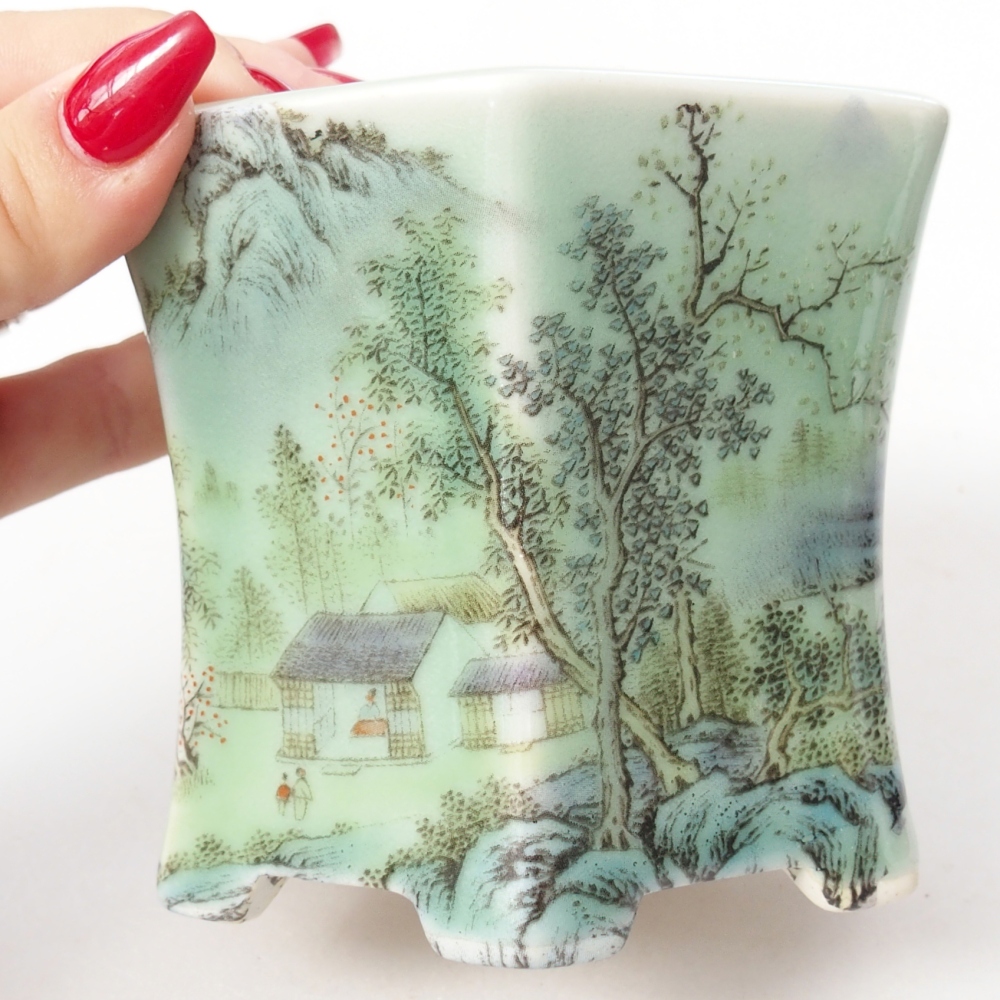 Bonsaischale aus Keramik 10,5 x 9,5 x 8,5 cm, grün