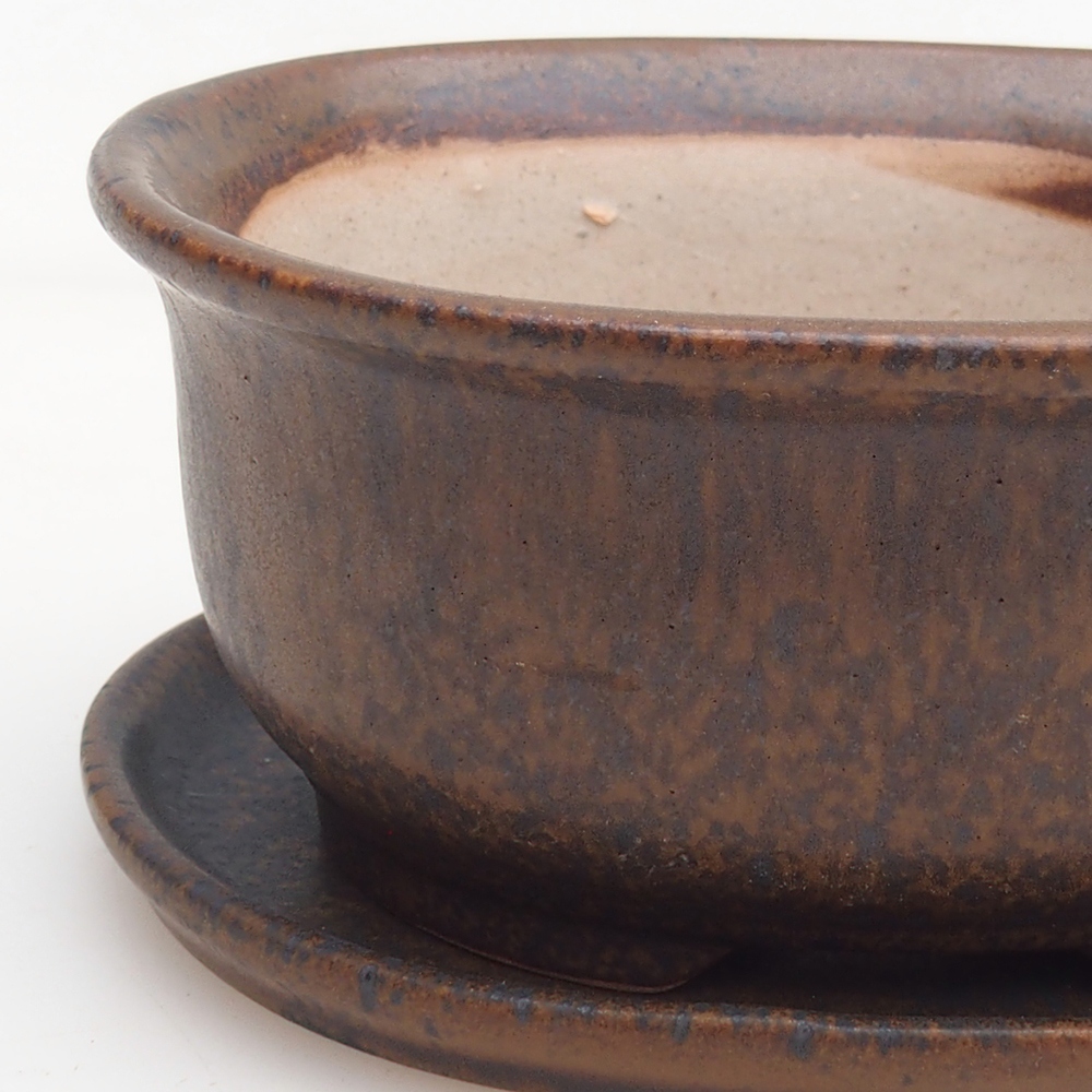 Bonsaischale + Untertasse H30 - 12 x 10,5 x 5,5 cm - braun