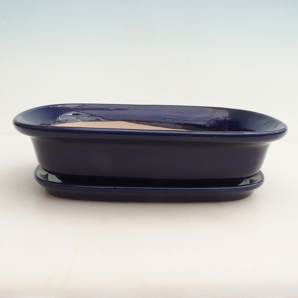 Bonsai-Schale + Untertasse H25 - 23 x 17 x 5,5 cm - Blau