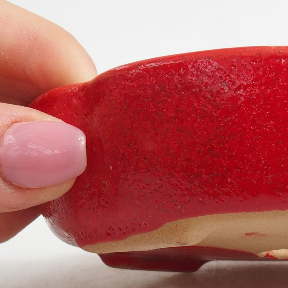 Keramik-Bonsaischale 11 x 11 x 3 cm, Farbe Rot