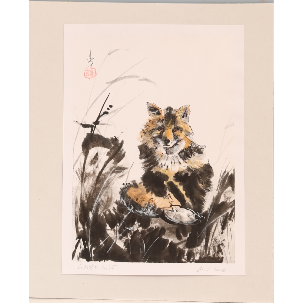 Kalligraphie – Fuchs im Gras