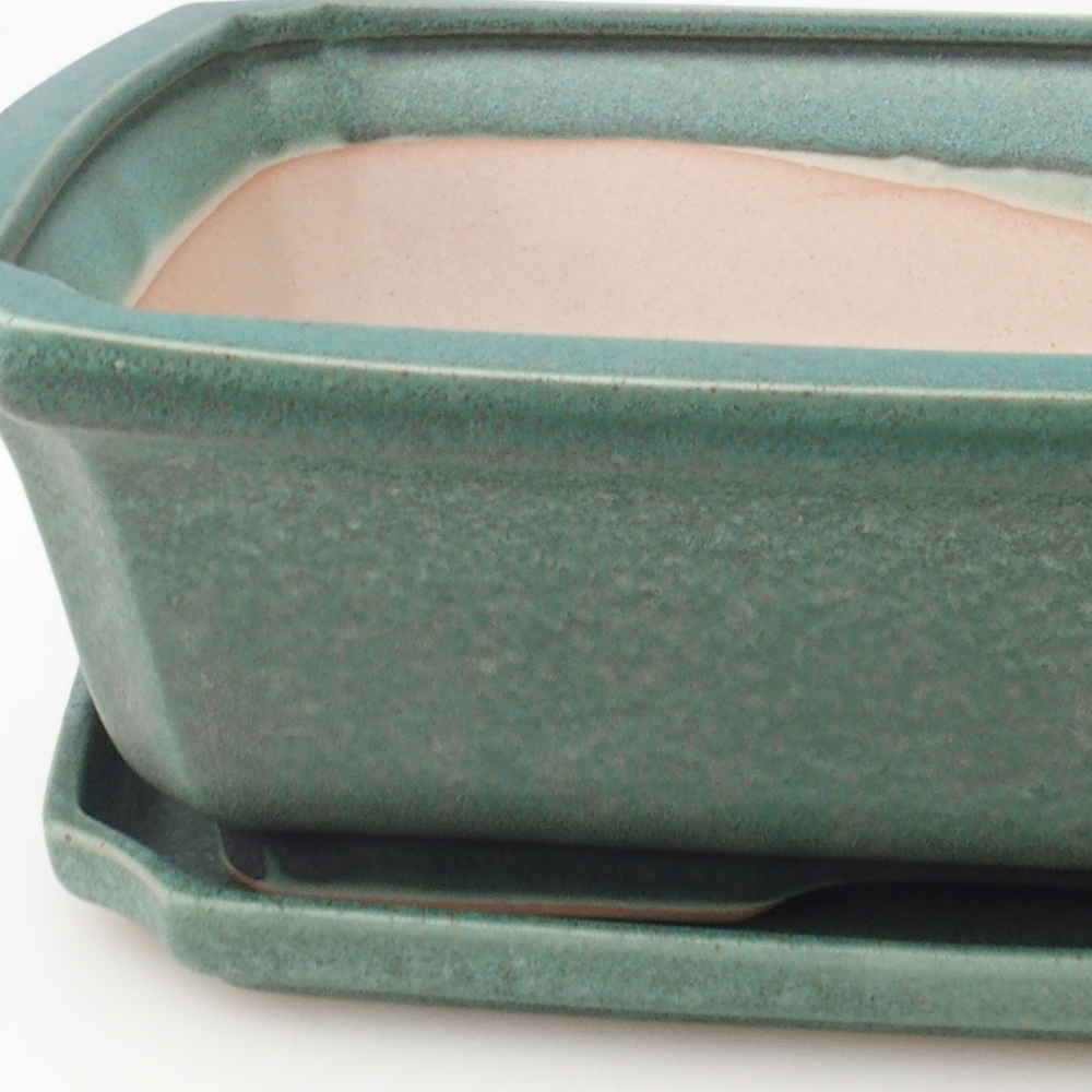 Bonsai-Schale + Unterschale H07 – 30 x 20,5 x 8 cm. – grün