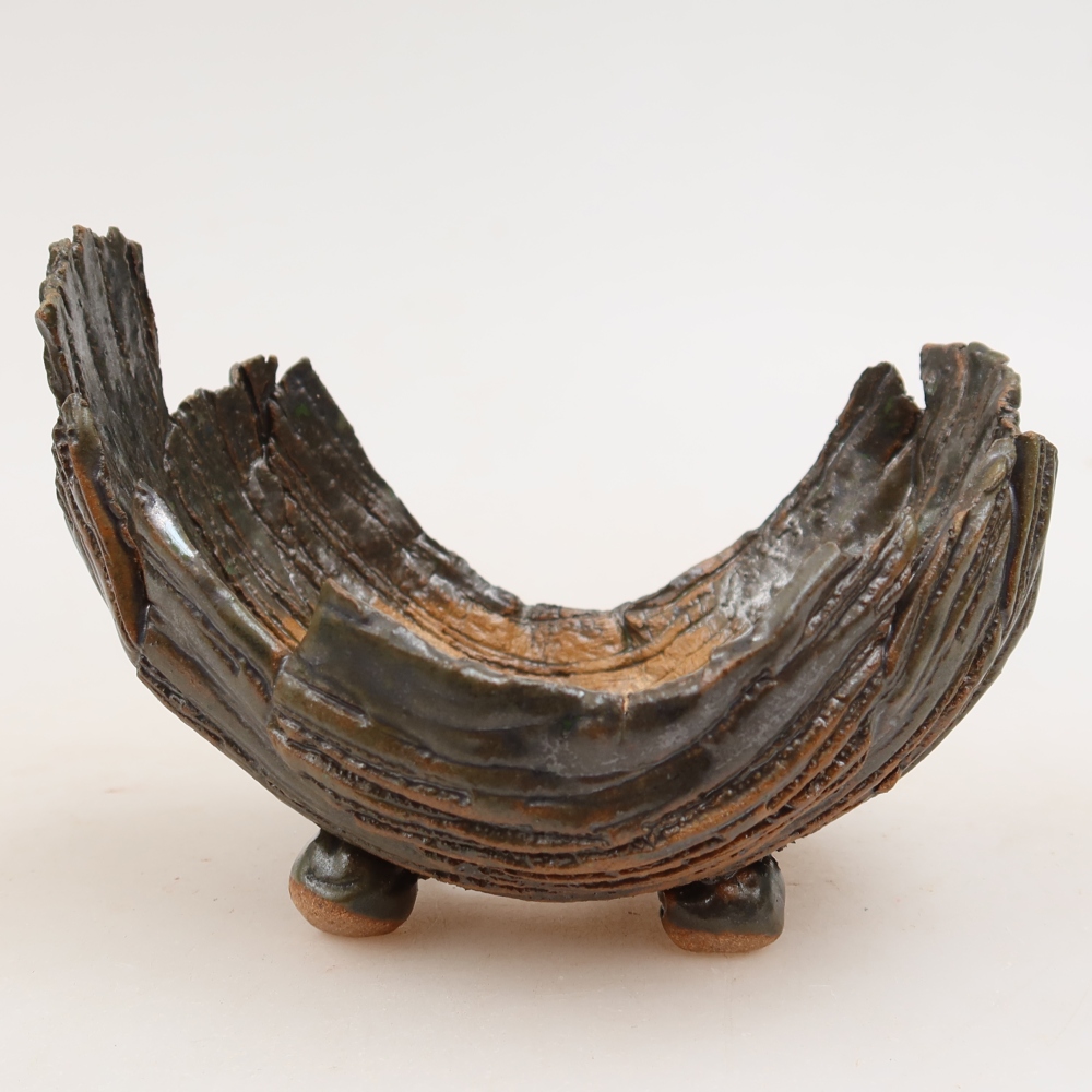 Keramikschale  11,5 x 8 x 8 cm, Farbe: braun-grün