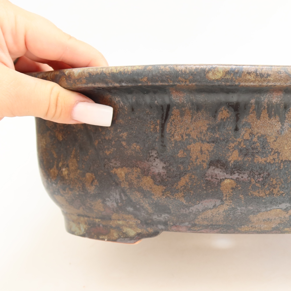 Keramik-Bonsai-Schale, 30,5 x 25,5 x 10,5 cm, Farbe: braun-blau
