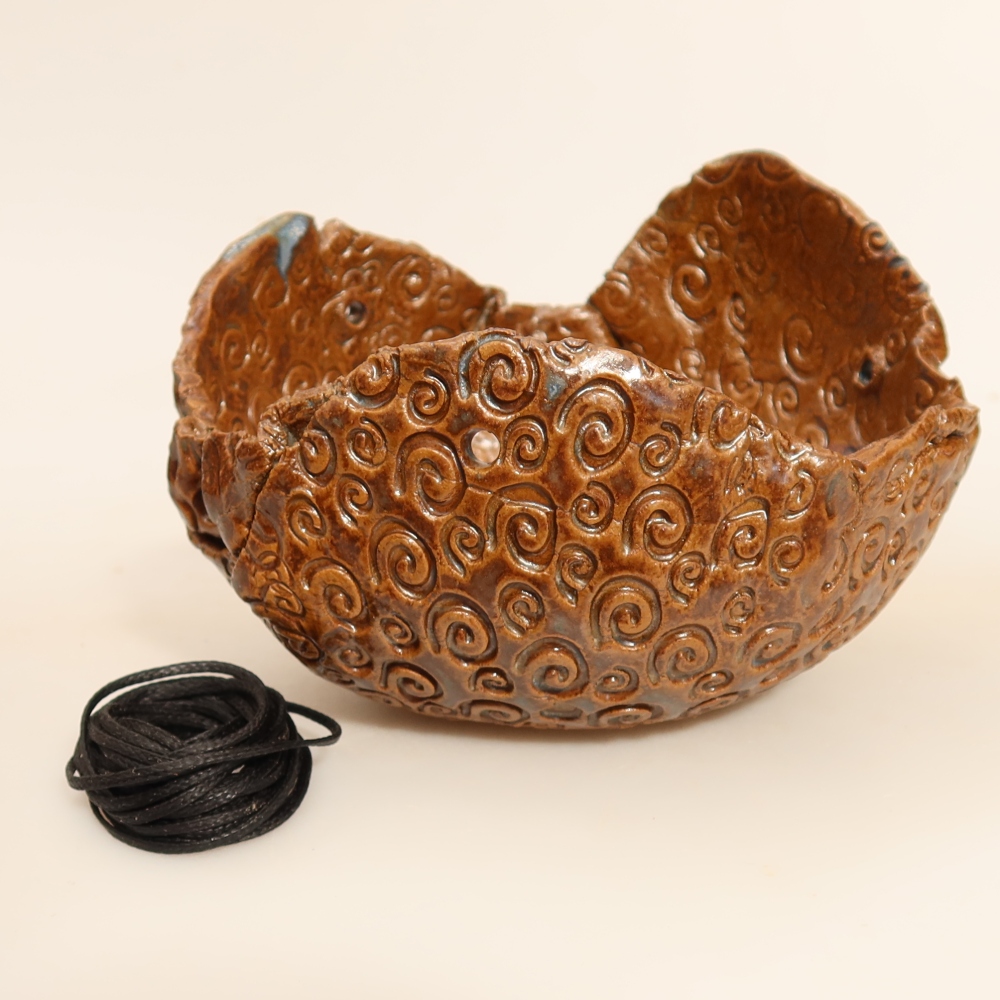 Keramikschale für Kokedama, 13 x 13 x 8 cm, Farbe: Braun