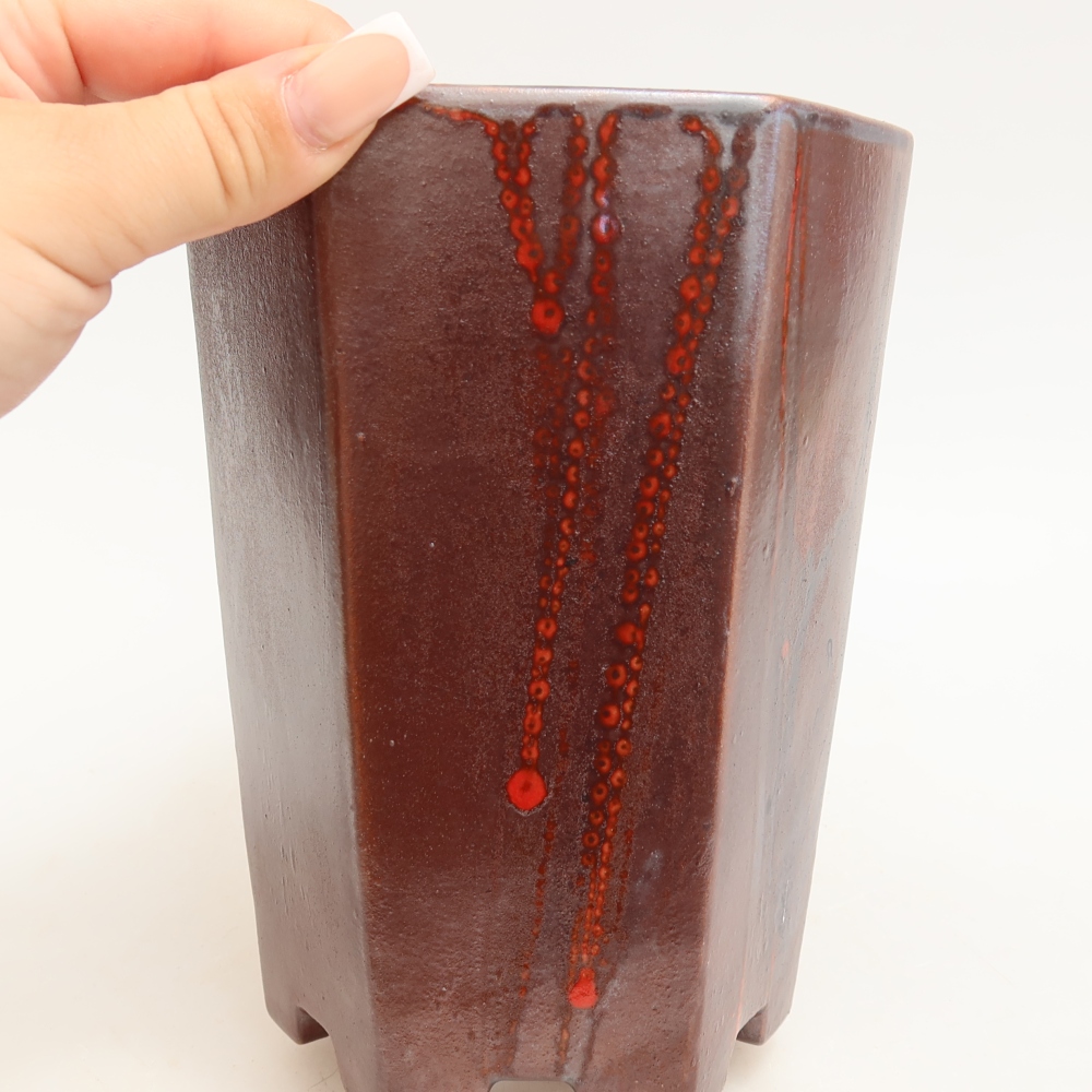 Keramik-Bonsai-Schale 13 x 12 x 17 cm, Farbe: metallisch-rot
