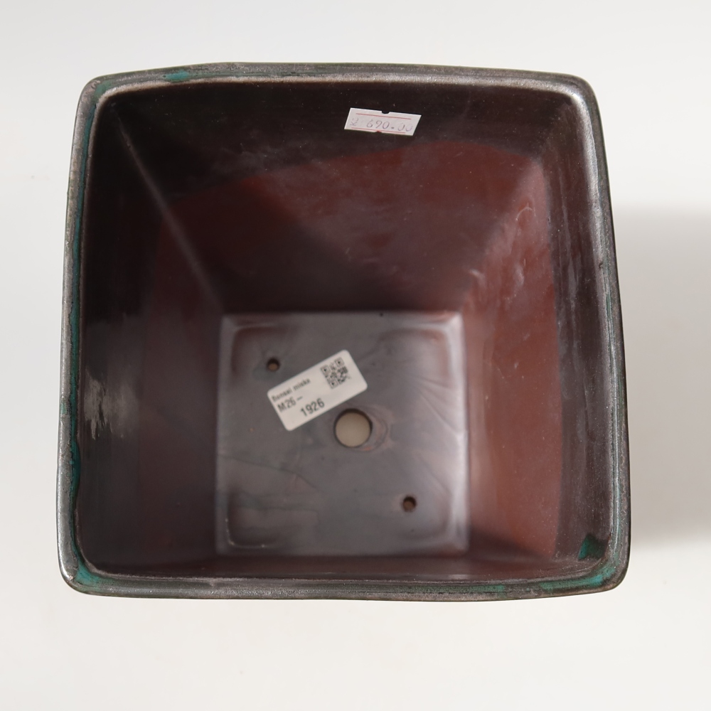 Keramik-Bonsai-Schale 15 x 15 x 19,5 cm, Farbe: metallisch-grün