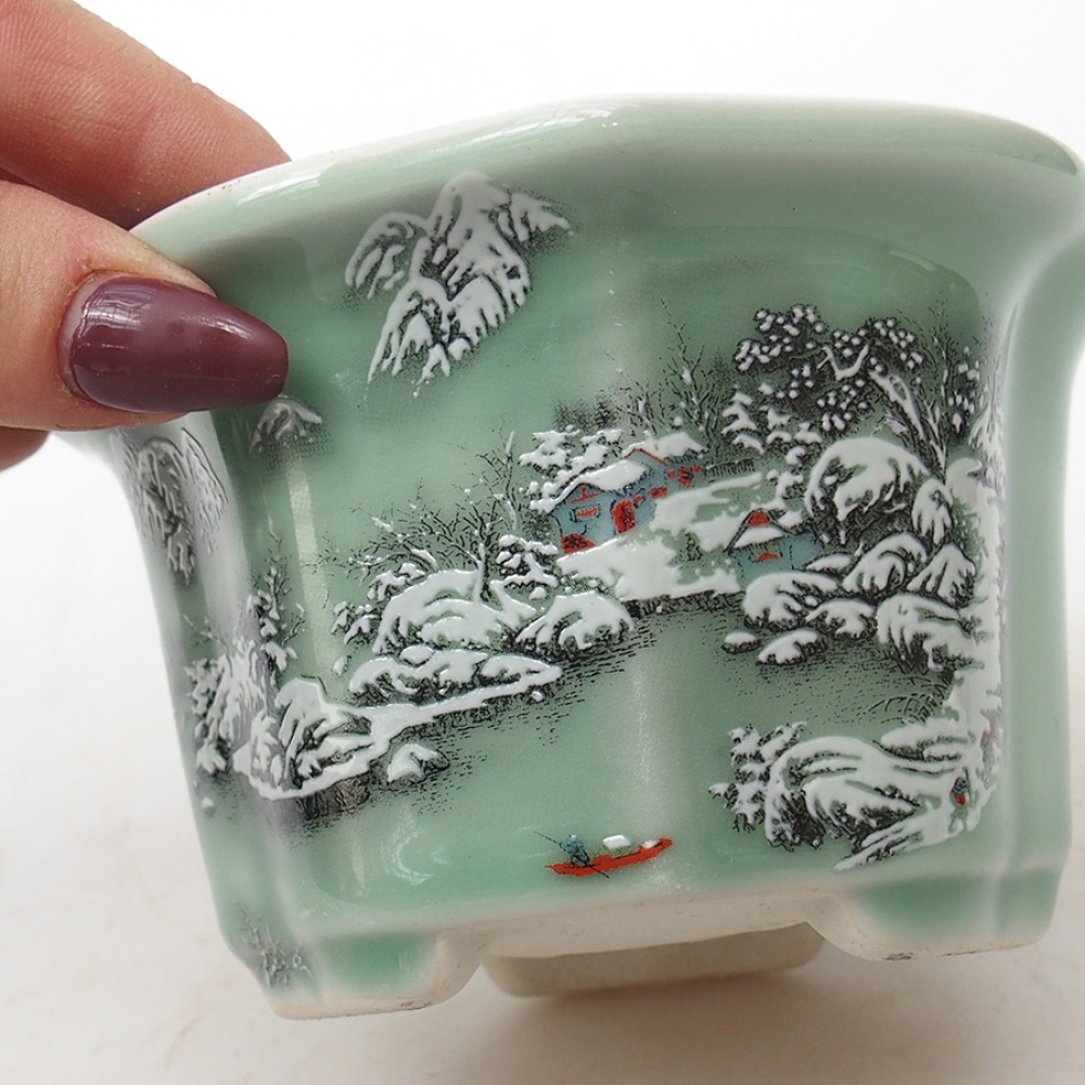Keramik-Bonsaischale 11,5 x 11,5 x 7 cm, Farbe Grün