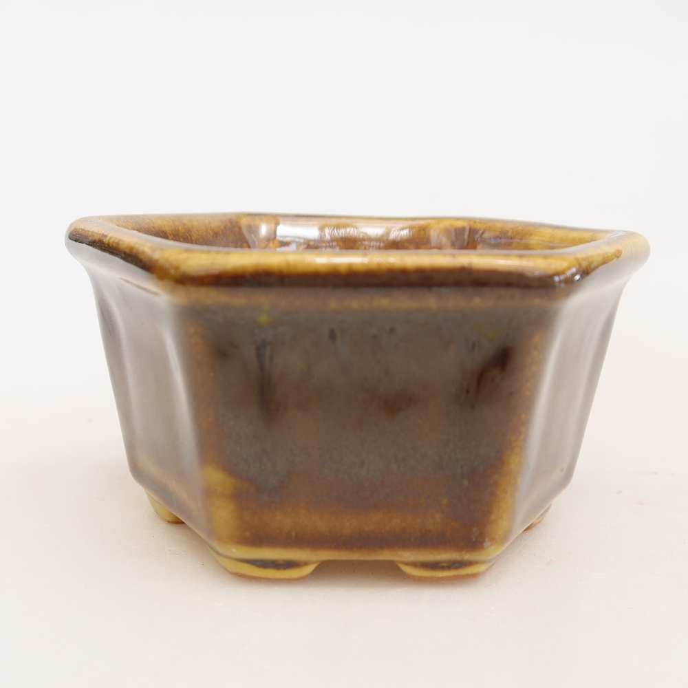 Keramik-Bonsai-Schale 7,5 x 7 x 4 cm, Farbe: braun-gelb