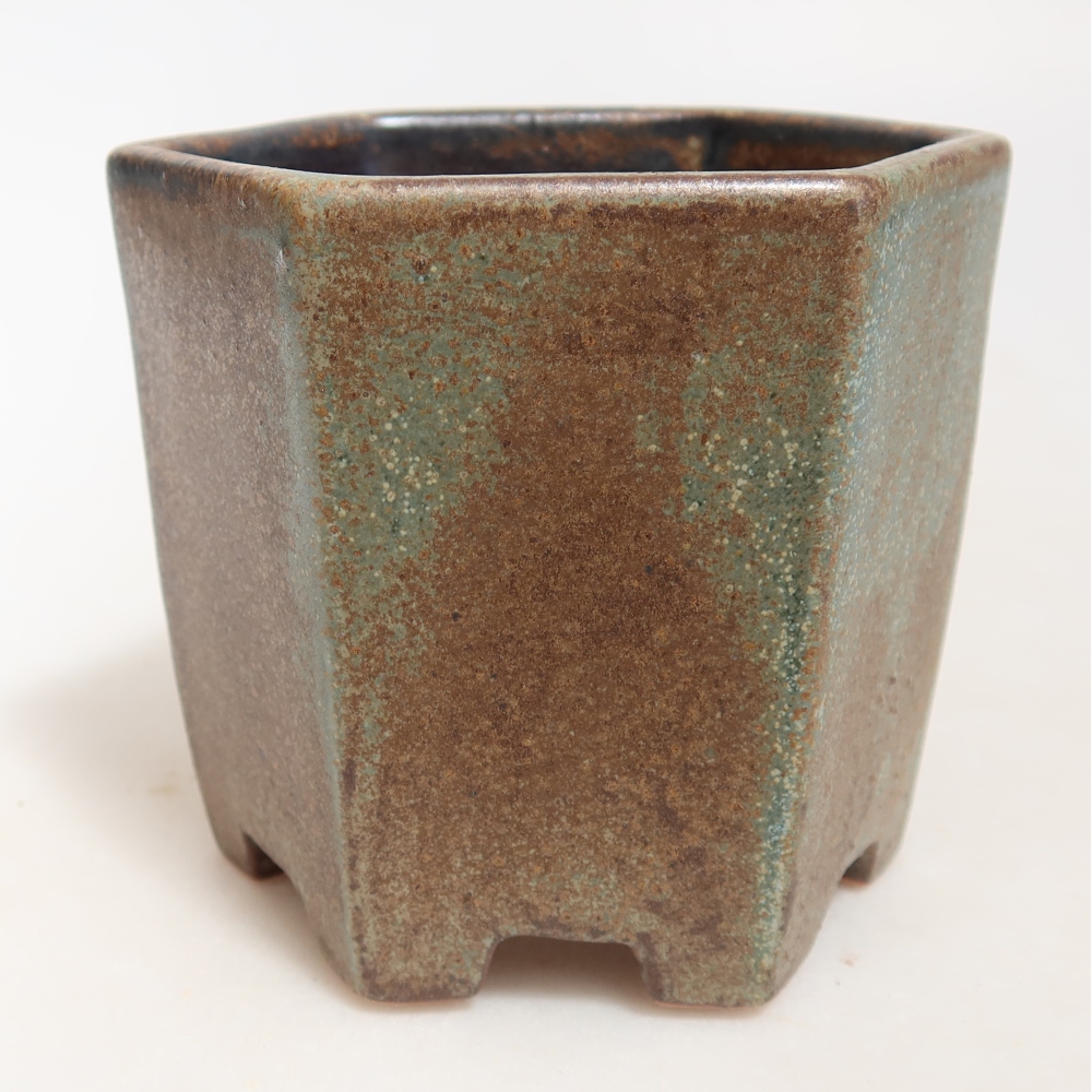 Keramik-Bonsai-Schale 9 x 8,5 x 8 cm, Farbe: braun-grün