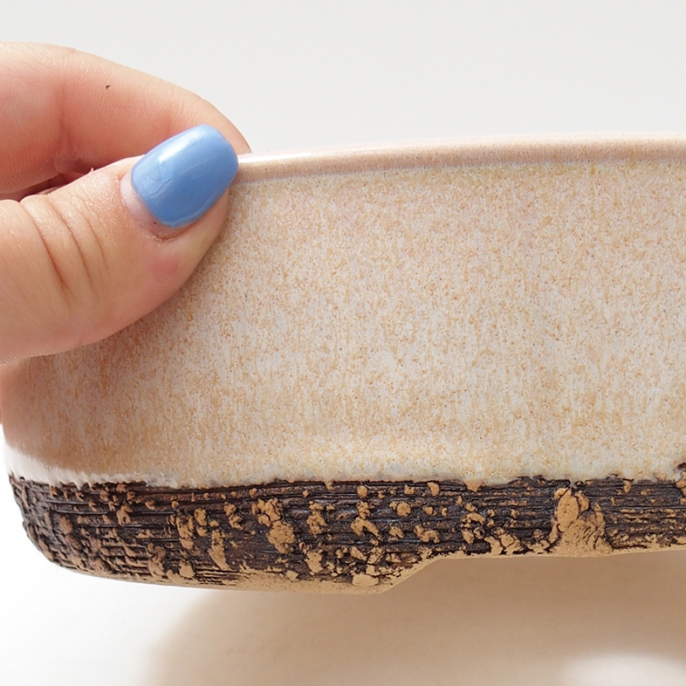 Keramik-Bonsai-Schale 18,5 x 18,5 x 6 cm, Farbe beige