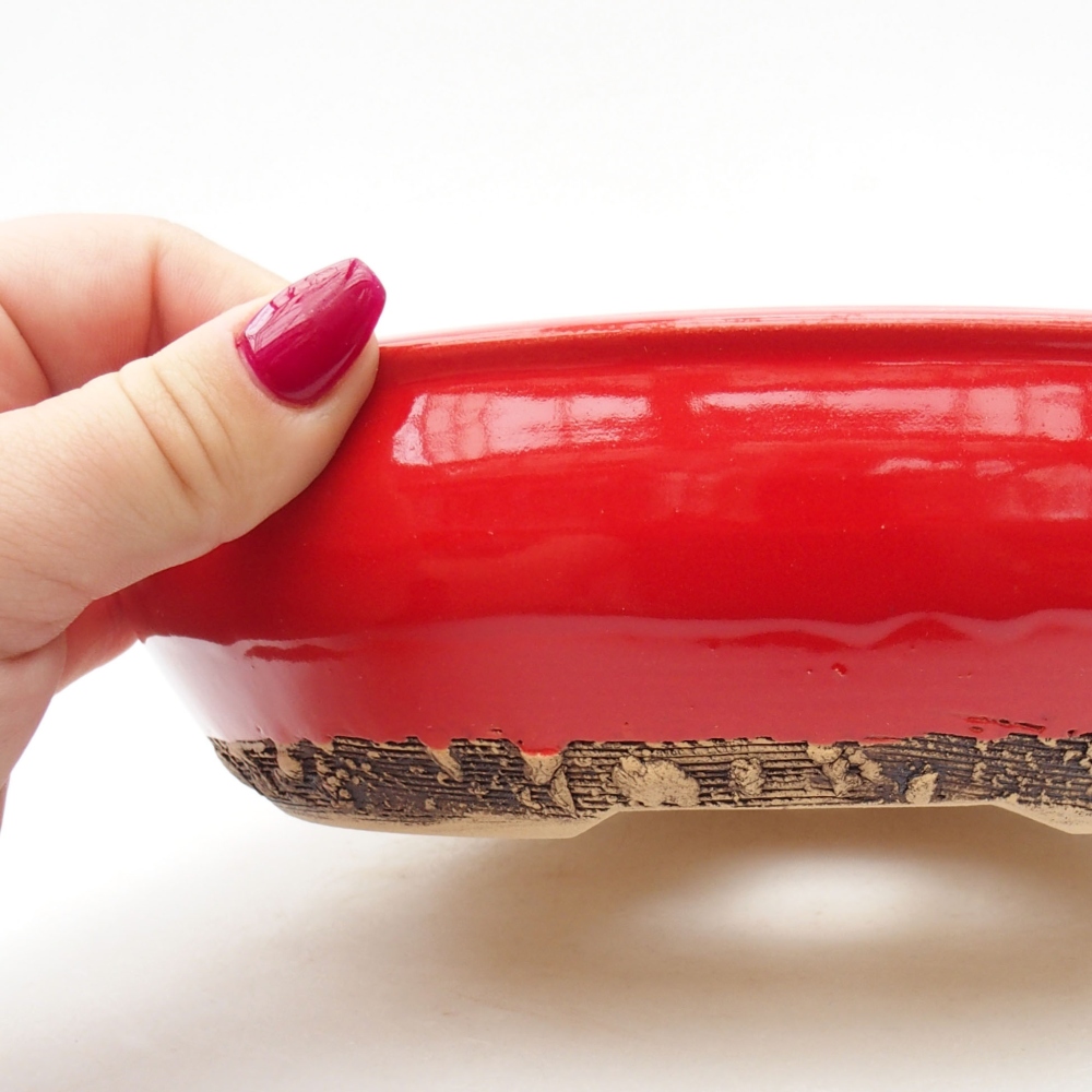 Keramik-Bonsaischale 20 x 20 x 6 cm, Farbe Rot