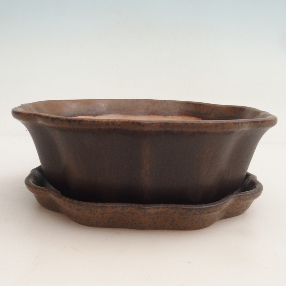 Bonsai-Schale + Untertasse H06 – 14,5 x 14,5 x 5 cm – braun