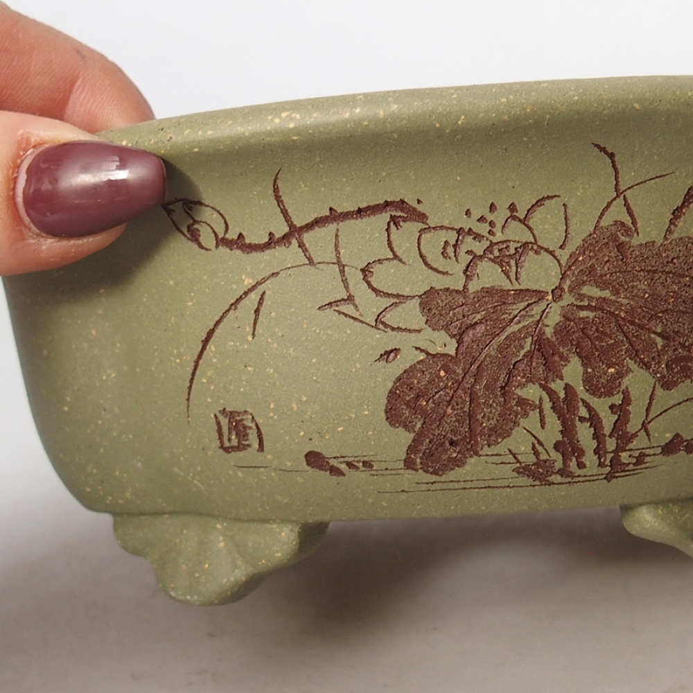 Keramik-Bonsaischale 15,5 x 13 x 6 cm, Farbe Grün