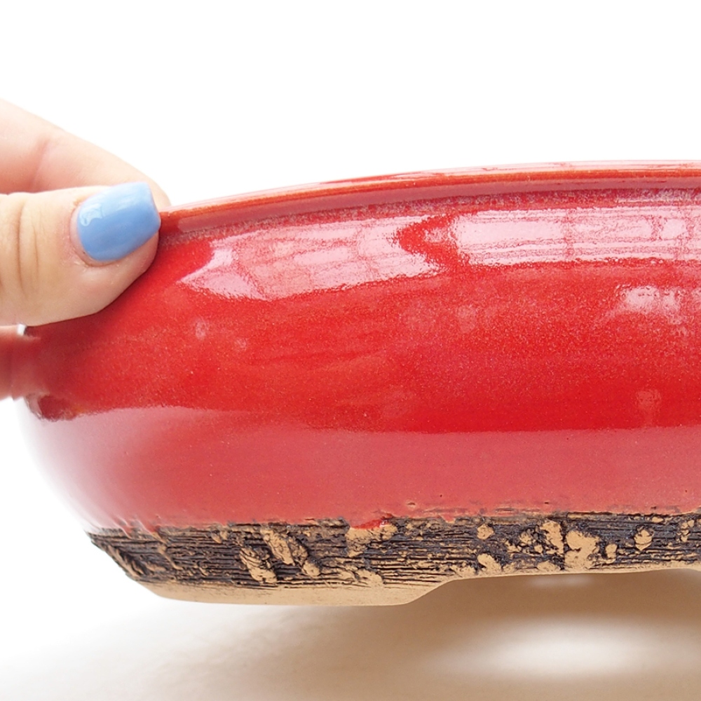 Keramik-Bonsaischale 22 x 22 x 6,5 cm, Farbe Rot